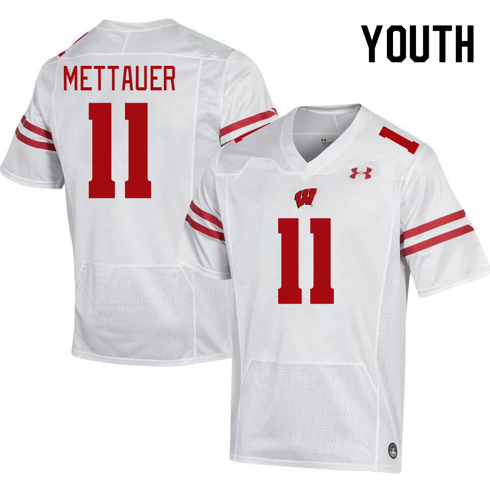 Youth #11 Mabrey Mettauer Wisconsin Badgers College Football Jerseys Stitched-White